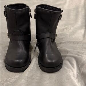 Kids Black Leather Moto Boots